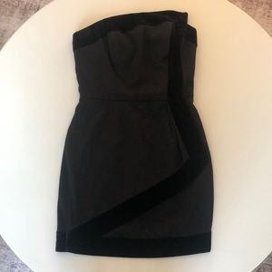 Black asymmetric Rachel Zoe mini dress with velvet detailing (Size 6)
